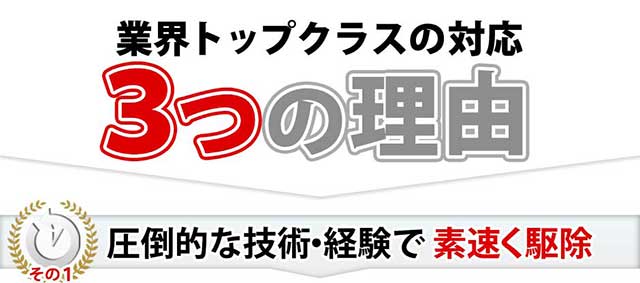 業界トップクラスの対応 3つの理由,その1 圧倒的な技術・経験で素早く駆除